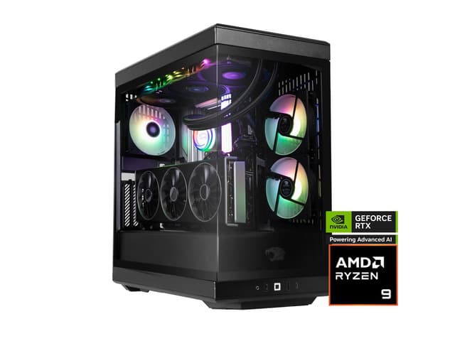 iBUYPOWER Y40 PRO Black Gaming PC Desktop - AMD Ryzen 9 9900X - NVIDIA GeForce RTX 5080 16GB - 32GB DDR5 RGB - 2TB NVMe SSD - Y40BA9N5801