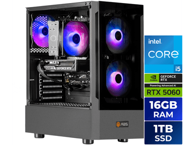 ABS Flavonius Aqua Prebuilt Gaming PC - Windows 11 - Intel Core i5-14400F - GeForce RTX 5060 8GB - DLSS 4 - 16GB DDR4 - 1TB NVMe SSD