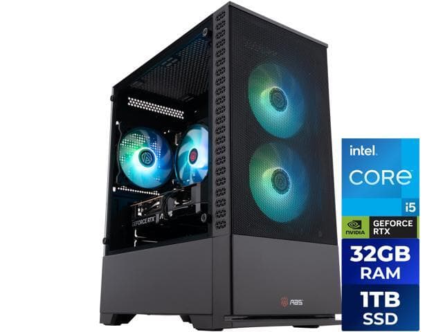 ABS Cyclone Aqua Prebuilt Gaming PC Powered by Asus- Windows 11 - Intel Core i5-14400F - GeForce RTX 5060 8GB - DLSS 4 - 32GB DDR4 - 1TB NVMe SSD