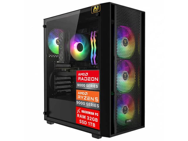 Hachiman PC Ronin Gaming PC, AMD Ryzen 5 9600X, Radeon RX 9060XT 8GB, 32GB DDR5 6000MHz RGB, 1TB Gen4 NVMe SSD, Wi-Fi 6, Windows 11 Home, Desktop...