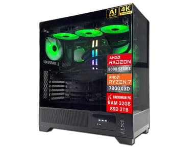 Hachiman PC Tora Gaming PC, AMD Ryzen 7 7800X3D, Radeon RX 9070XT 16GB, 32GB DDR5 6000MHz RGB, 2TB Gen4 NVMe SSD, 360 A-RGB AIO, Wi-Fi 6, Windows...