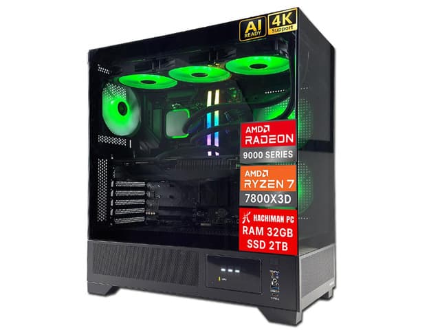 Hachiman PC Tora Gaming PC, AMD Ryzen 7 7800X3D, Radeon RX 9070XT 16GB, 32GB DDR5 6000MHz RGB, 2TB Gen4 NVMe SSD, 360 A-RGB AIO, Wi-Fi 6, Windows...