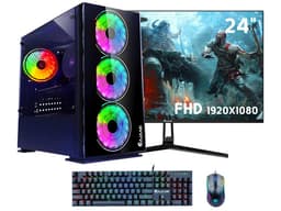 HAJAAN Gaming PC Desktop Tower - AMD Ryzen 7 5700X, RTX 5060 8GB GDDR6, 32GB DDR4 RAM, 2TB NVMe M.2 SSD, 24' Inch Curve Gaming Monitor, Windows 11...