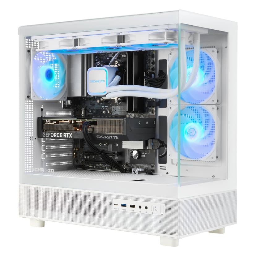 TECHNOID - Glass NVIDIA GeForce RTX 5070 Ti– AMD Ryzen 7 7800x3D –64GB DDR5–2TB SSD–AI Ready–VR Compatible–Win 11 Home - White