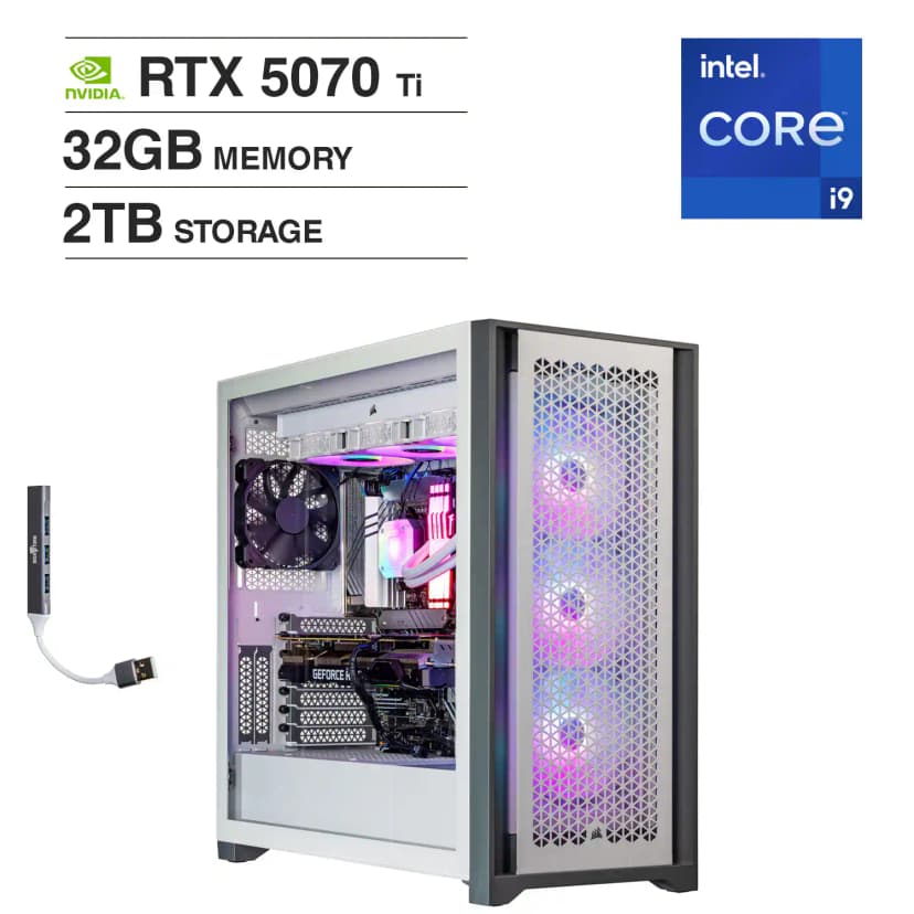 Velztorm - Aciex Gaming Desktop (i9-14900K, 32GB, 2TB SSD, RTX 5070 Ti, Win 11 Home ) - White