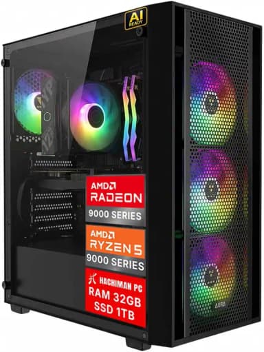 Hachiman PC - Ronin Gaming PC, AMD Ryzen 5 9600X, Radeon RX 9060XT 8GB, 32GB DDR5 RGB, 1TB NVMe SSD, Wi-Fi 6, Windows 11 - Black