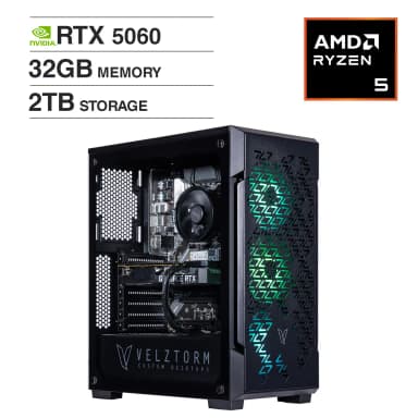 Velztorm - Fultix Desktop PC (AMD Ryzen 5-5500, 32GB DDR4 RAM, 2TB PCIe SSD, Win 11 Pro) - Black
