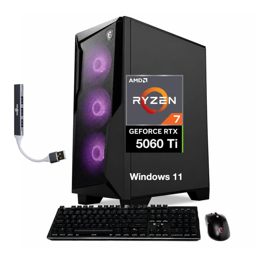 MSI - Upgraded - Codex Z2 Desktop PC (Ryzen 7 8700F, 32GB, 1TB SSD, GeForce RTX 5060 Ti, RGB KB, WiFi 7, Win 11 Pro) w/USB Hub - Black