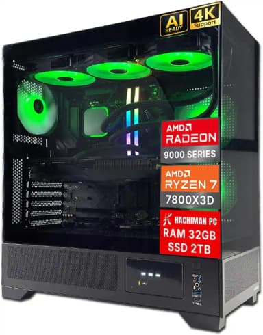 Hachiman PC - Tora Gaming PC, AMD Ryzen 7 7800X3D, Radeon RX 9070XT, 32GB DDR5 RGB, 2TB NVMe SSD, AIO, Wi-Fi 6, Windows 11 - Black