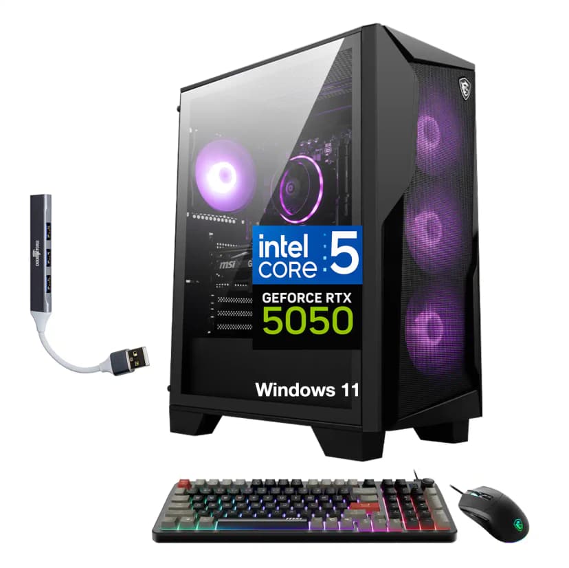 MSI - Codex R2 Desktop PC (i5-14400F, 16GB, 1TB SSD, GeForce RTX 5050, RGB KB, WiFi 6E, Win 11 Home) w/USB Hub - Black