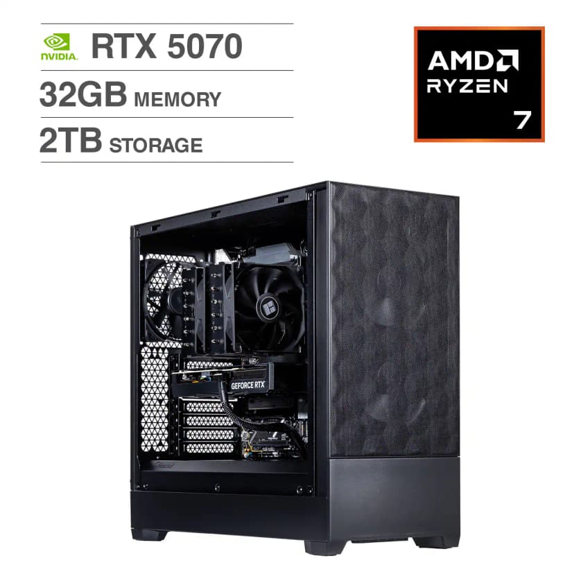 Velztorm - Ace II Gaming Desktop PC (Ryzen 7 7700X, 32GB, 2TB SSD, GeForce RTX 5070, WiFi 7, Bluetooth 5.4, Win 11 Pro) - Black