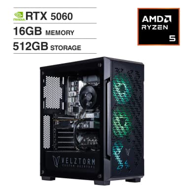 Velztorm - Fultix Desktop PC (AMD Ryzen 5-5500, 16GB DDR4 RAM, 512GB PCIe SSD, Win 11 Pro) - Black