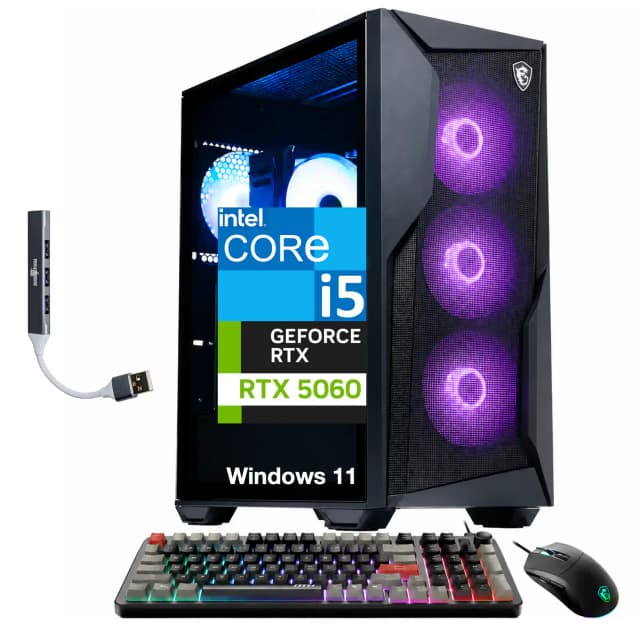 MSI - Upgraded - Codex R2 Desktop PC (i5-14400F, 64GB, 2TB SSD, GeForce RTX 5060, RGB KB, WiFi 6E, Win 11 Pro) w/USB Hub - Black