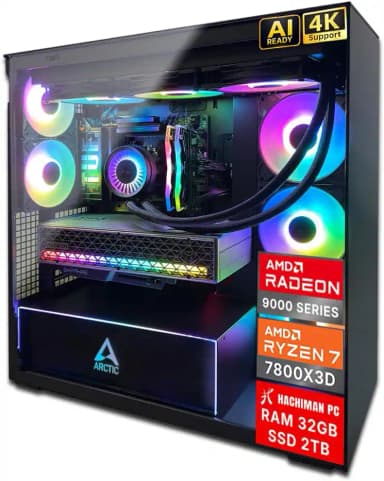 Hachiman PC - Kori Gaming PC, AMD Ryzen 7 7800X3D, Radeon RX 9070XT, 32GB DDR5 RGB, 2TB NVMe SSD, AIO, Wi-Fi 6, Windows 11 - Black