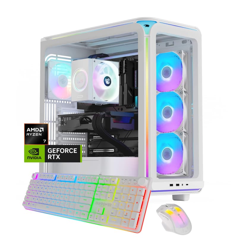 iBUYPOWER - Element Gaming Desktop PC AMD Ryzen 7 9700F 2025 NVIDIA GeForce RTX 5070 12GB 32GB DDR5 1TB NVMe SSD Storage - White