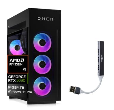 HP - OMEN MAX 45L Desktop PC (Ryzen 9 9900X3D, 64GB, 4TB SSD, GeForce RTX 5090, WiFi 7, Win 11 Pro) w/USB Hub - Shadow Black