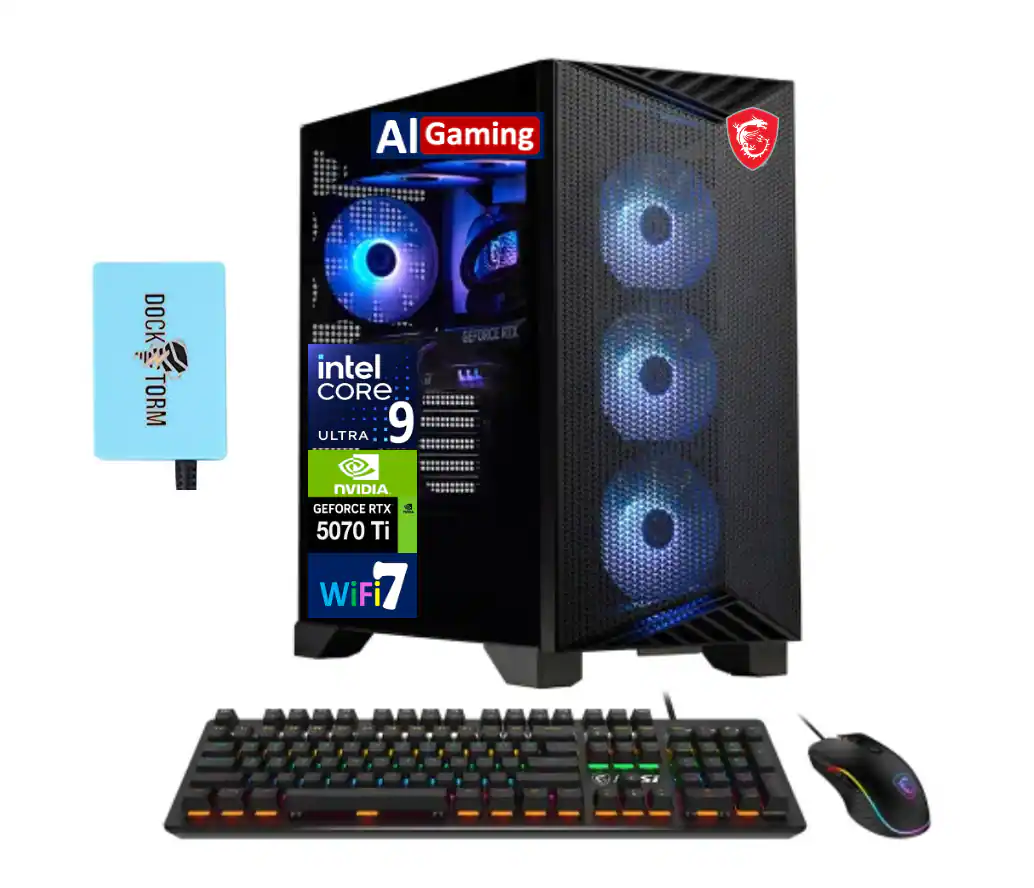 MSI - Upgraded - Aegis AI Gaming Desktop PC (Ultra 9-285, 64GB RAM, 2TB SSD, GeForce RTX 5070 Ti, Win 11 Pro) w/DKZ Hub - Black