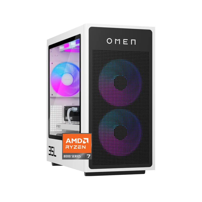 HP OMEN - 35L Gaming Desktop - AMD Ryzen 7 8700F - 32GB DDR5 Memory - NVIDIA GeForce RTX 5070 - 1TB SSD - Panda Metal
