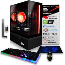 SAAV - X8 Gaming PC, AMD Ryzen 5 5500 4.2GHz GeForce RTX 3050 6GB GDDR6, 16GB DDR4, 512GB NVMe, WIFI 6, Bluetooth, Windows 11 - Black