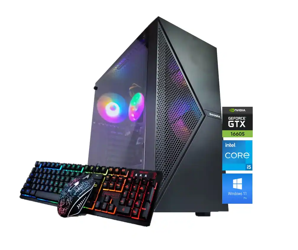Odyssey Computers - Sahara V1 Gaming Desktop, Intel Core i5 upto 4.1GHz - 16GB RAM - 1TB NVMe SSD - NVIDIA GeForce GTX 1660S WiFi W11P - Black