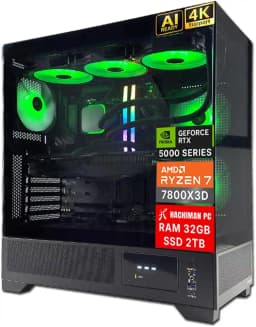 Hachiman PC - Tora Gaming PC, AMD Ryzen 7 7800X3D, GeForce RTX 5070, 32GB DDR5 RGB, 2TB NVMe SSD, AIO, Wi-Fi 6, Windows 11 - Black