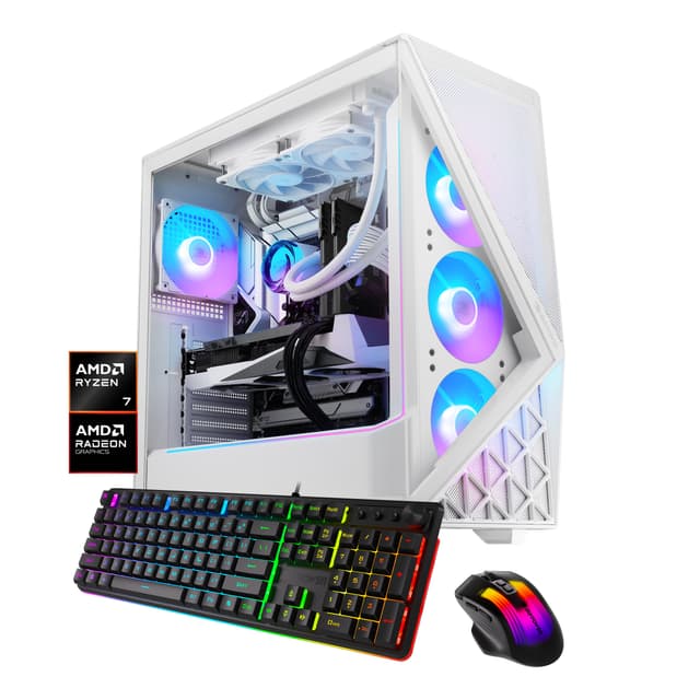 iBUYPOWER - Slate Gaming Desktop PC - AMD Ryzen 7 7700X3D, AMD Radeon RX 9070 GRE 12GB, 32GB DDR5 RAM, 1TB NVMe SSD_SWA7R97G01 - White