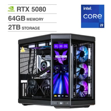 Velztorm - LCD Praetix Desktop PC (Intel i9-14900K, 64GB DDR5, 2TB PCIe SSD, RTX 5080, Win 11 Home) - Black