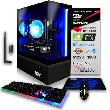 SAAV - X8 Gaming PC, AMD Ryzen 5 5500 4.2GHz, GeForce RTX 5060 8GB GDDR7, 16GB DDR4, 512GB NVMe, WIFI 6, Bluetooth, Windows 11 - Black